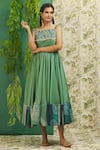 Shop_Alaya Advani_Green Muslin Silk And Embroidery Floral Straight Yoke Midi Dress _Online_at_Aza_Fashions