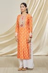 Buy_Gopi Vaid_Orange Tussar Silk Embellished Tilla Round Neckline Tunic _Online_at_Aza_Fashions