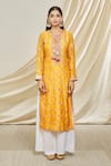 Gopi Vaid_Orange Tussar Silk Embellished Floral Round Rashida Pattern Tunic _Online_at_Aza_Fashions