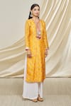 Buy_Gopi Vaid_Orange Tussar Silk Embellished Floral Round Rashida Pattern Tunic _Online_at_Aza_Fashions