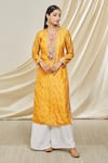 Shop_Gopi Vaid_Orange Tussar Silk Embellished Floral Round Rashida Pattern Tunic _Online_at_Aza_Fashions