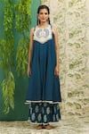 Alaya Advani_Blue Cotton Embroidery Thread And Shells Round Peacock Anarkali & Palazzo Set _at_Aza_Fashions