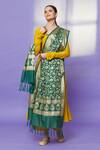 Shop_Naintara Bajaj_Green Brocade Zari, Fringe Botanical Floral Banarasi Art Silk Dupatta _Online_at_Aza_Fashions