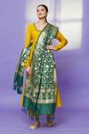 Naintara Bajaj_Green Brocade Zari, Fringe Botanical Floral Banarasi Art Silk Dupatta _Online_at_Aza_Fashions