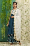 Alaya Advani_Blue Cotton Embroidery Thread And Shells Round Peacock Anarkali & Palazzo Set _Online_at_Aza_Fashions