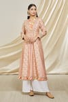 Shop_Gopi Vaid_Pink Tussar Silk Embroidery Dori V Neck Neckline Tunic _Online_at_Aza_Fashions