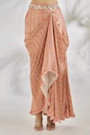 Shop_Gopi Vaid_Pink Satin Embroidery Thread V Neck Saira Blouse With Abstract Print Skirt_Online_at_Aza_Fashions