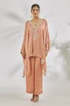 Buy_Gopi Vaid_Pink Satin Print Abstract V Neck Mahira Tunic With Pant _Online_at_Aza_Fashions