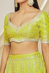 Shop_Gopi Vaid_Green Lehenga And Blouse Tussar Silk Embroidery Gold Neck Shahi Set_Online