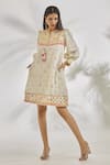 Buy_Gopi Vaid_Ivory Organic Cotton Embroidery Thread Round Shehnaz Mirror And Dress  _Online_at_Aza_Fashions