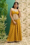 Alaya Advani_Yellow Cotton Print And Embroidery Floral Mirror Work Top & Wide Leg Pant Set _at_Aza_Fashions