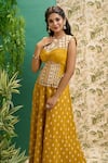 Buy_Alaya Advani_Yellow Cotton Print And Embroidery Floral Mirror Work Top & Wide Leg Pant Set _Online_at_Aza_Fashions