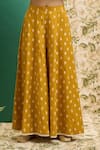 Shop_Alaya Advani_Yellow Cotton Print And Embroidery Floral Mirror Work Top & Wide Leg Pant Set _Online_at_Aza_Fashions