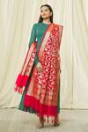 Samyukta Singhania_Red Brocade Embroidery Floral Pattern Fringe Hem Dupatta _Online_at_Aza_Fashions