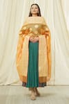 Shop_Khwaab by Sanjana Lakhani_Orange Cotton, Silk Embroidery, Fringe Floral Pattern Dupatta _Online_at_Aza_Fashions