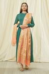 Shop_Naintara Bajaj_Peach Brocade Zari, Fringe Floral Woven Banarasi Art Silk Dupatta_Online_at_Aza_Fashions