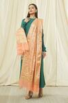 Naintara Bajaj_Peach Brocade Zari, Fringe Floral Woven Banarasi Art Silk Dupatta_Online_at_Aza_Fashions