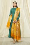 Shop_Naintara Bajaj_Yellow Brocade, Silk Zari, Fringe Floral Woven Banarasi Art Dupatta _Online_at_Aza_Fashions