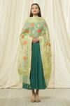 Shop_Naintara Bajaj_Green Cotton, Silk Embroidery Floral Pattern Fringe Hem Dupatta _Online_at_Aza_Fashions