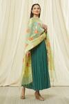 Naintara Bajaj_Green Cotton, Silk Embroidery Floral Pattern Fringe Hem Dupatta _Online_at_Aza_Fashions