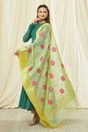 Naintara Bajaj_Green Cotton Embroidery Floral Pattern Fringe Hem Dupatta _Online_at_Aza_Fashions