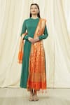 Shop_Samyukta Singhania_Orange Banarasi Art Silk Woven Floral Pattern Dupatta _Online_at_Aza_Fashions