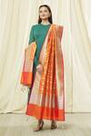 Khwaab by Sanjana Lakhani_Orange Silk Fringe Floral Woven Dupatta With Hem _Online_at_Aza_Fashions
