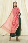 Buy_Naintara Bajaj_Pink Cotton, Silk Fringe Floral Stripe Dupatta _Online_at_Aza_Fashions