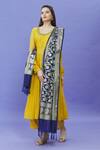 Naintara Bajaj_Blue Brocade, Silk Embroidery Floral Vine Pattern Woven Dupatta _Online_at_Aza_Fashions