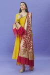 Naintara Bajaj_Maroon Brocade Zari, Fringe Banarasi Art Silk Floral Woven Dupatta_Online_at_Aza_Fashions
