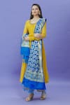 Naintara Bajaj_Blue Silk Fringe Floral Pattern Dupatta _Online_at_Aza_Fashions