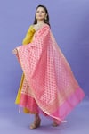 Naintara Bajaj_Pink Cotton, Silk Geometric Pattern Dupatta _Online_at_Aza_Fashions