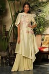 Buy_Sahil Kochhar_Yellow Chanderi Embroidery Garden Round Azra Tunic  _Online_at_Aza_Fashions