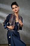 Shop_Aditi Somani_Blue Jacket Modal Satin, Jumpsuit Silk Suede Sequins, Draped With Embroidered _Online_at_Aza_Fashions