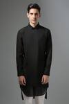 Arihant Rai Sinha_Black Cotton D-long Panelled Shirt_Online_at_Aza_Fashions