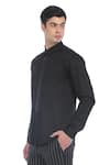 Rohit Gandhi + Rahul Khanna_Black Cotton Leather Placket Shirt _Online_at_Aza_Fashions