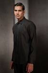 Rohit Gandhi + Rahul Khanna_Black Linen Embroidery Applique Shirt _Online_at_Aza_Fashions