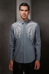 Rohit Gandhi + Rahul Khanna_Grey Cotton Embroidered Dori Work Shirt _Online_at_Aza_Fashions