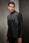 Rohit Gandhi + Rahul Khanna_Black Cotton Embroidered Thread Work Shirt _Online_at_Aza_Fashions