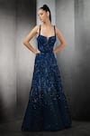 Rohit Gandhi + Rahul Khanna_Blue Tulle, Linen Sequins, Crystals Sweetheart Astral Ombre Embellished Gown _Online_at_Aza_Fashions