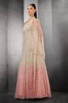 Buy_Rohit Gandhi + Rahul Khanna_Pink Tulle, Linen Sequins Astral Ombre Embellished Gown With Sheer Cape _Online_at_Aza_Fashions