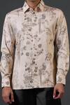 Balance by Rohit Bal_Beige Poplin Satin Printed Floral Bird And Fitted Shirt  _Online_at_Aza_Fashions