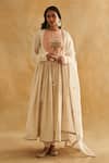 Taisha_Off White , Organza Pearls, Lotus Yoke Anarkali Churidar Set _Online_at_Aza_Fashions