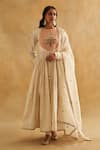 Buy_Taisha_Off White , Organza Pearls, Lotus Yoke Anarkali Churidar Set _Online_at_Aza_Fashions