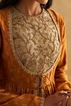 Shop_Taisha_Gold Pure Kadwa Silk Hand Embroidered Floral Pattern Deep Scoop Woven Jacket _Online_at_Aza_Fashions