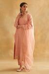 Taisha_Pink Chanderi Cotton, Silk Organza Pearls Split Embellished Kurta Churidar Set _Online_at_Aza_Fashions