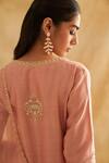 Shop_Taisha_Pink Chanderi Cotton, Silk Organza Pearls Split Embellished Kurta Churidar Set _Online_at_Aza_Fashions