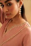 Taisha_Pink Chanderi Cotton, Silk Organza Pearls Split Embellished Kurta Churidar Set _at_Aza_Fashions