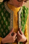 Shop_Taisha_Green Mohair, Silk Embroidery Round Neck Floral Pattern Reversable Jacket _Online_at_Aza_Fashions
