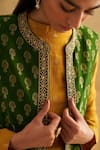 Shop_Taisha_Green Silk, Mohair Embroidery, Beads, Handwoven Reversible Jacket Kurta Set _Online_at_Aza_Fashions